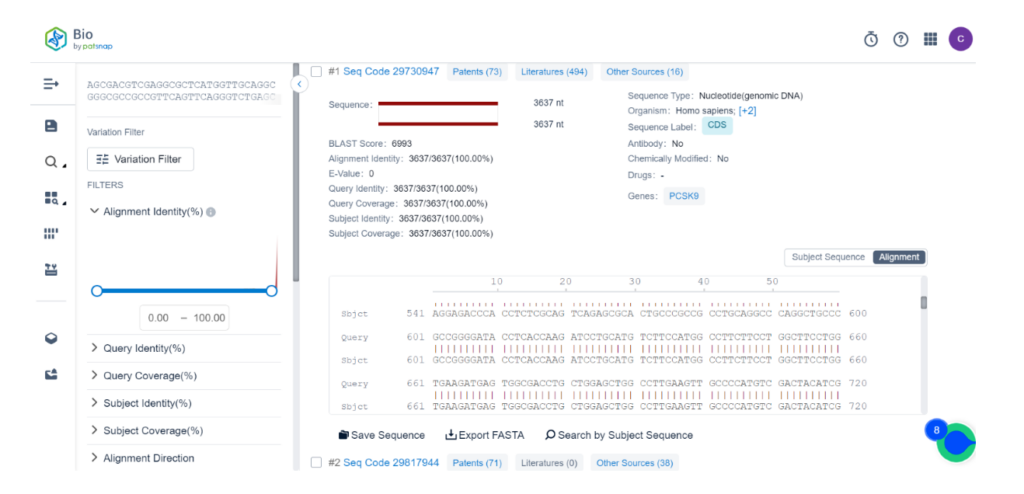 Patsnap Bio Sequence Search Enhanced Sequence-Gene Relationship