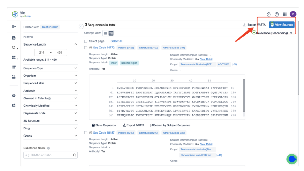 Viewing Patent Sources with Patsnap Bio Sequence Search an AI-Powered Research Tool